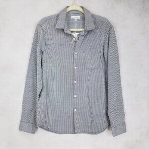 Club Monaco Size M Tricot Knit Shirt Striped Button Down Long Sleeve Navy Stripe